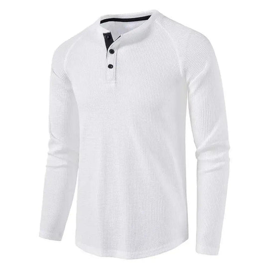 Men's Grey Waffle, Henley Casual Solid Breathable High Quality - Samslivos