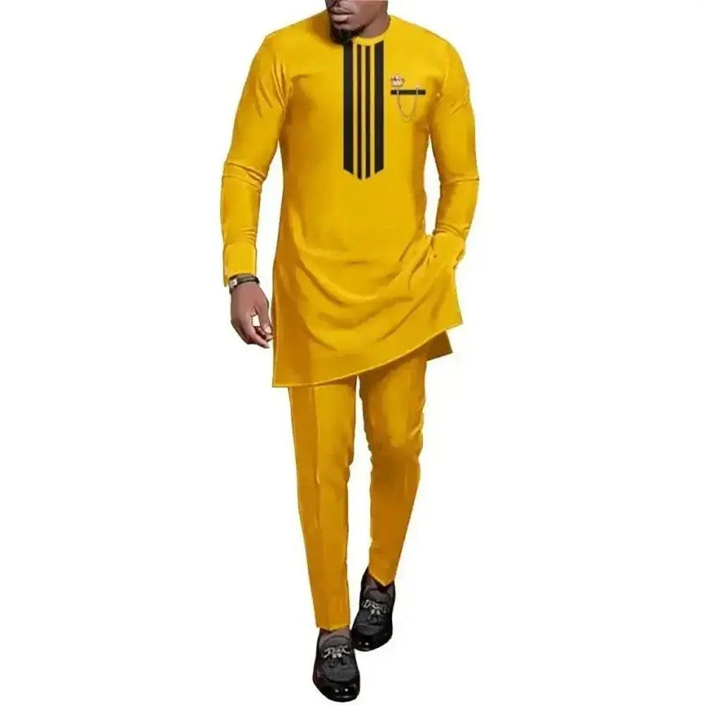 Men Dashiki Long Sleeve 2 Piece Set Traditional Outfit Clothing - Samslivos