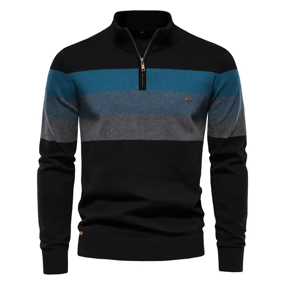 Men's Sweater Half High Collar Color Matching Stripe - Samslivos