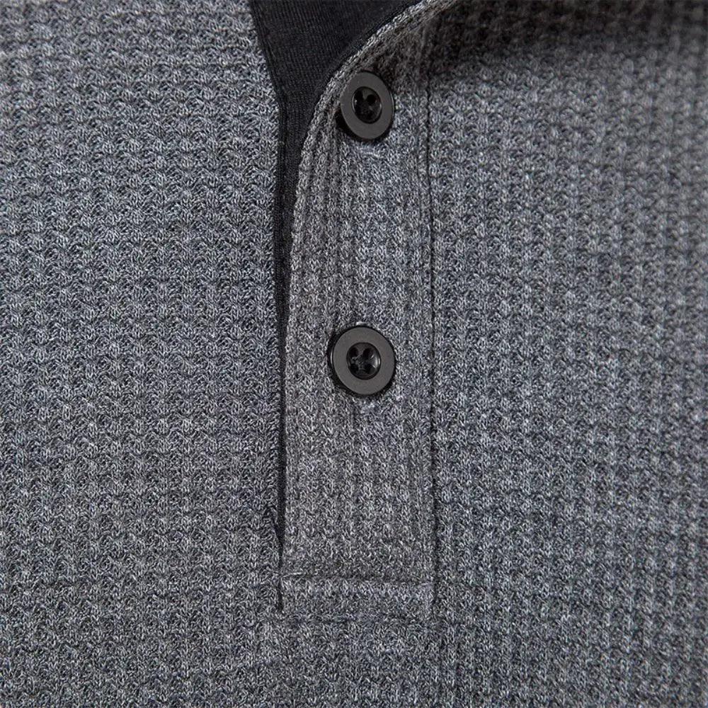 Men's Grey Waffle, Henley Casual Solid Breathable High Quality - Samslivos