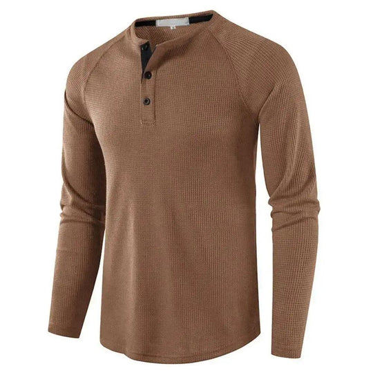 Men's Grey Waffle, Henley Casual Solid Breathable High Quality - Samslivos