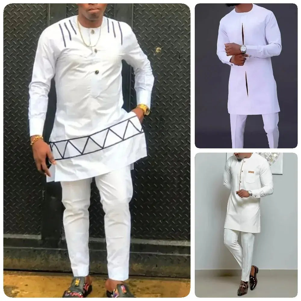 Men Dashiki Long Sleeve 2 Piece Set Traditional Outfit Clothing - Samslivos