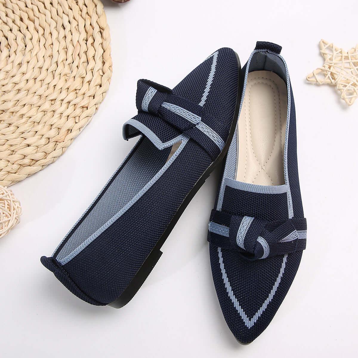 Bow Stylish Contrast Trim Point Toe Loafers - SAMFILS