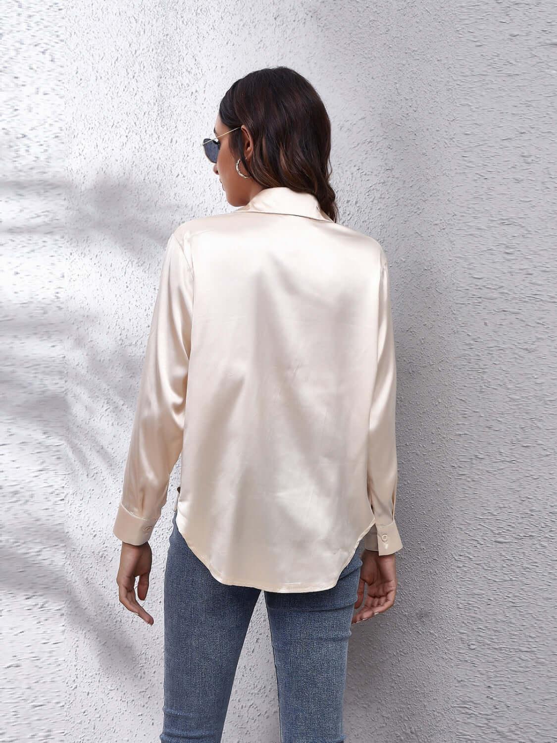 Classic Collared Neck Buttoned Closure Long Sleeve Shirt - SAMFILS