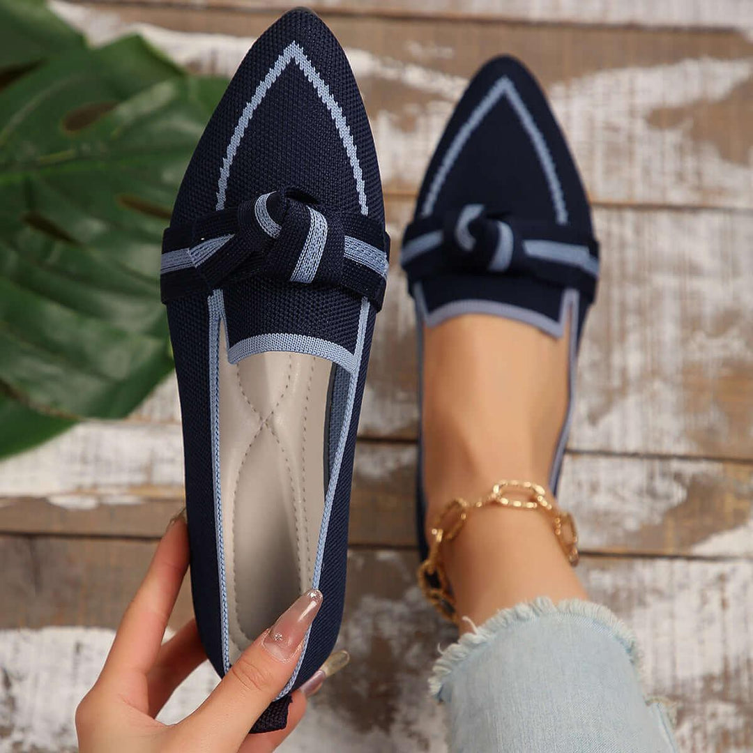 Bow Stylish Contrast Trim Point Toe Loafers - Samslivos