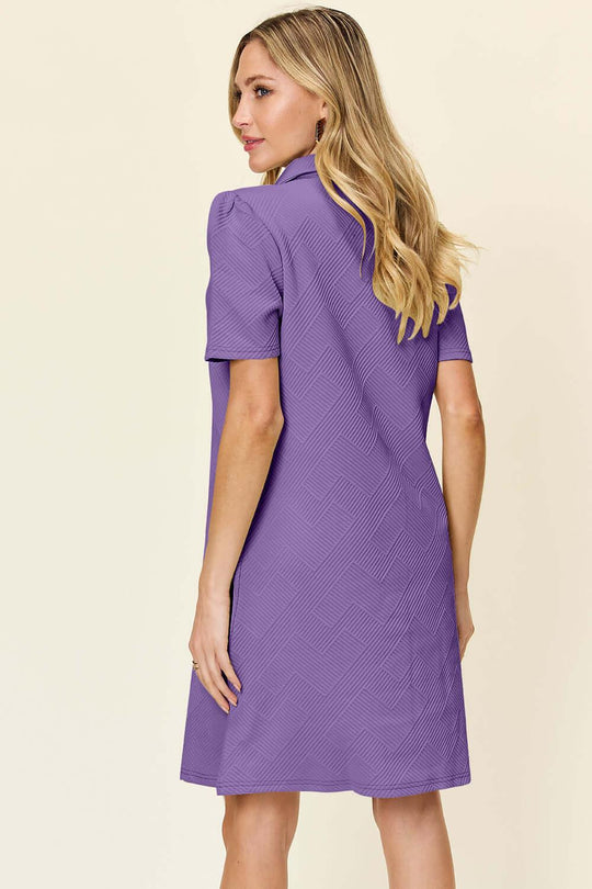 Double Take Full Size Texture Collared Neck Short Sleeve Dress - SAMFILS