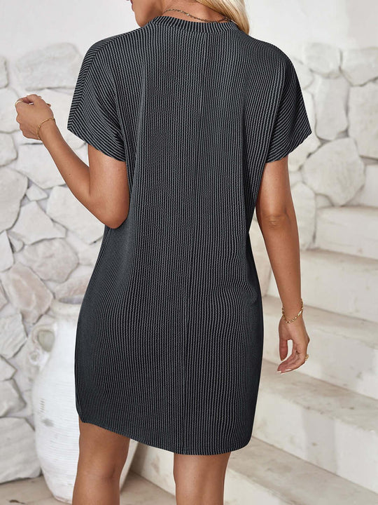 Comfort Round Neck Short Sleeve Mini Dress - Samslivos