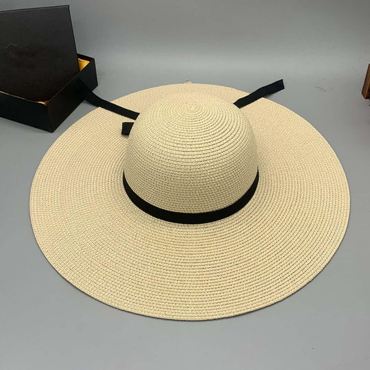 Bow Paper Braided Wide Brim Party Beach Hat - Samslivos