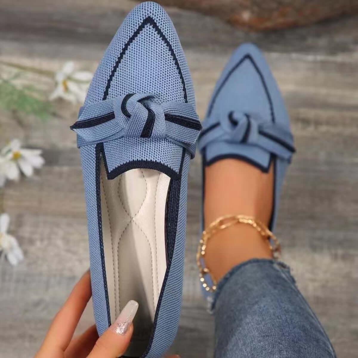 Bow Stylish Contrast Trim Point Toe Loafers - SAMFILS