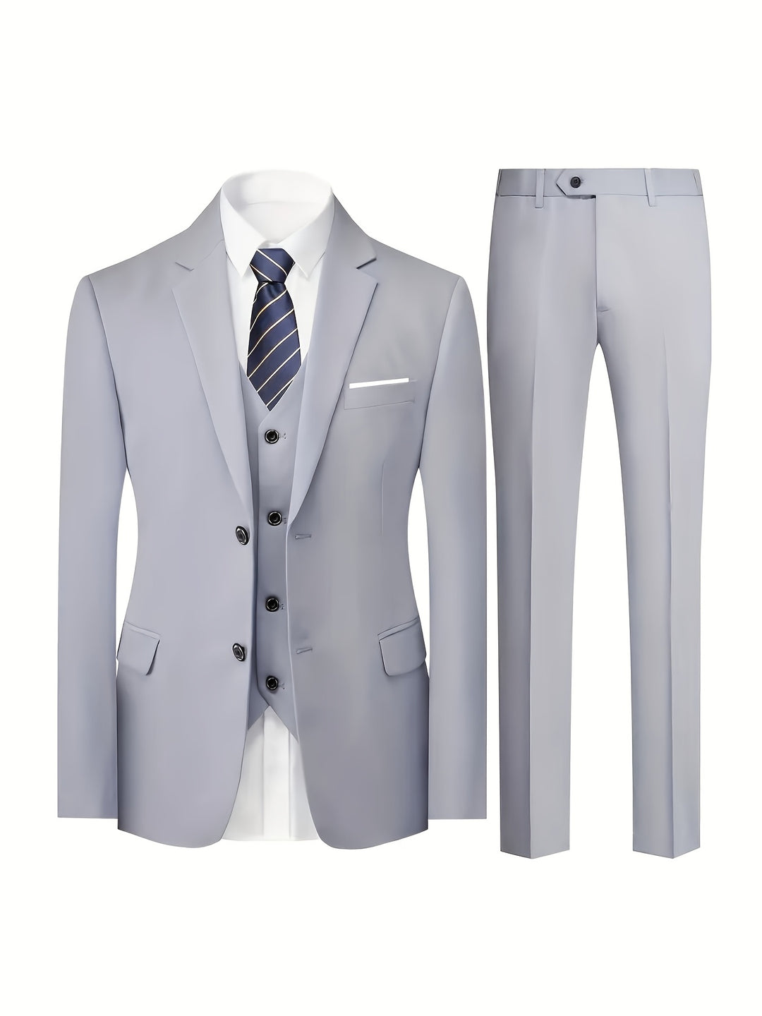 Elegant Men's 3pcs Suit Set Vest Blazer & Dress Pants