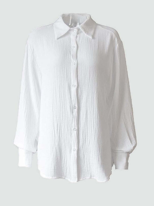 Textured Collared Neck Long Sleeve Shirt - Samslivos