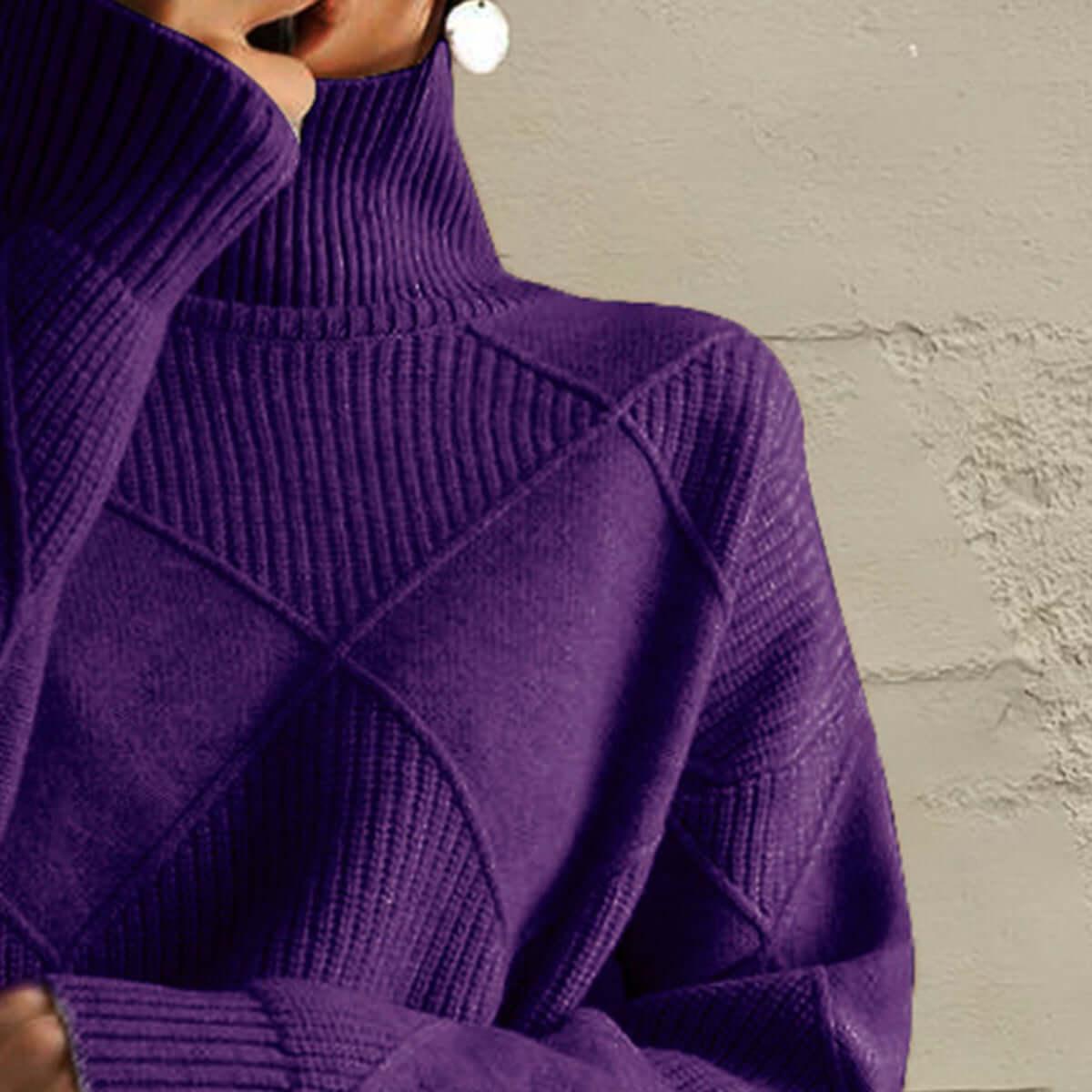 Geometric Turtleneck Long Sleeve Sweater - SAMFILS