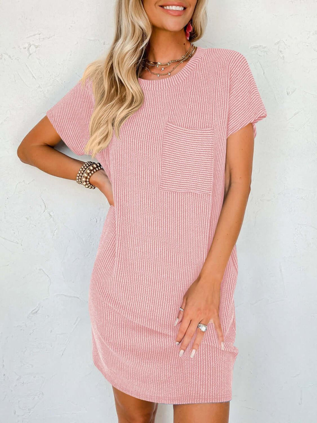 Comfort Round Neck Short Sleeve Mini Dress - Samslivos