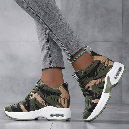 Women's Camouflage Pattern Sneakers, Breathable Knit Lace Up - SAMFILS