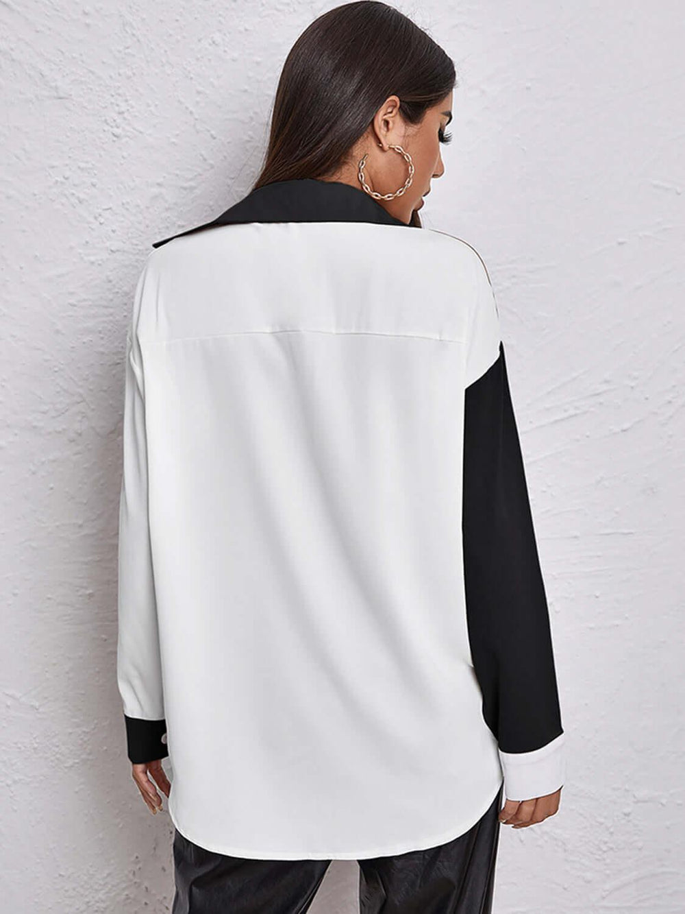 Contrast Dropped Shoulder Long Sleeve Shirt Design - Samslivos