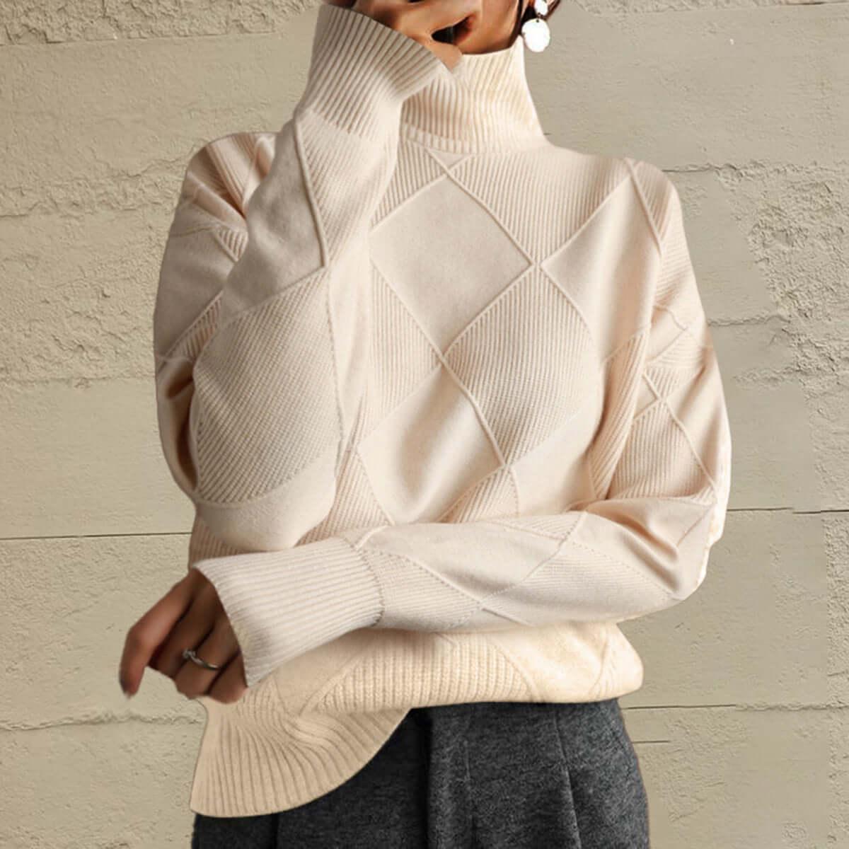 Geometric Turtleneck Long Sleeve Sweater - SAMFILS