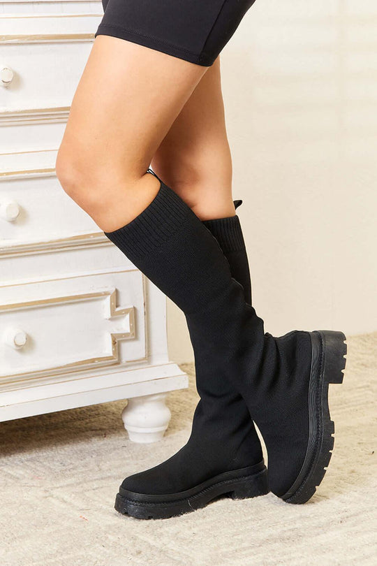 Wild Diva Footwear Knee High Platform Sock Boots - SAMFILS