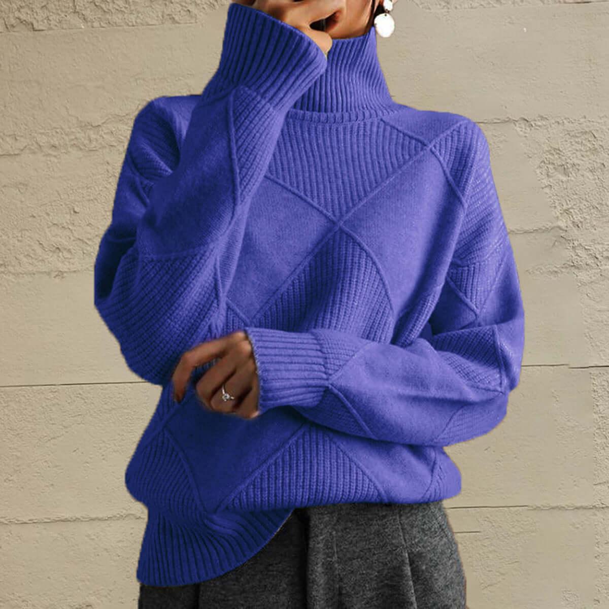 Geometric Turtleneck Long Sleeve Sweater - SAMFILS