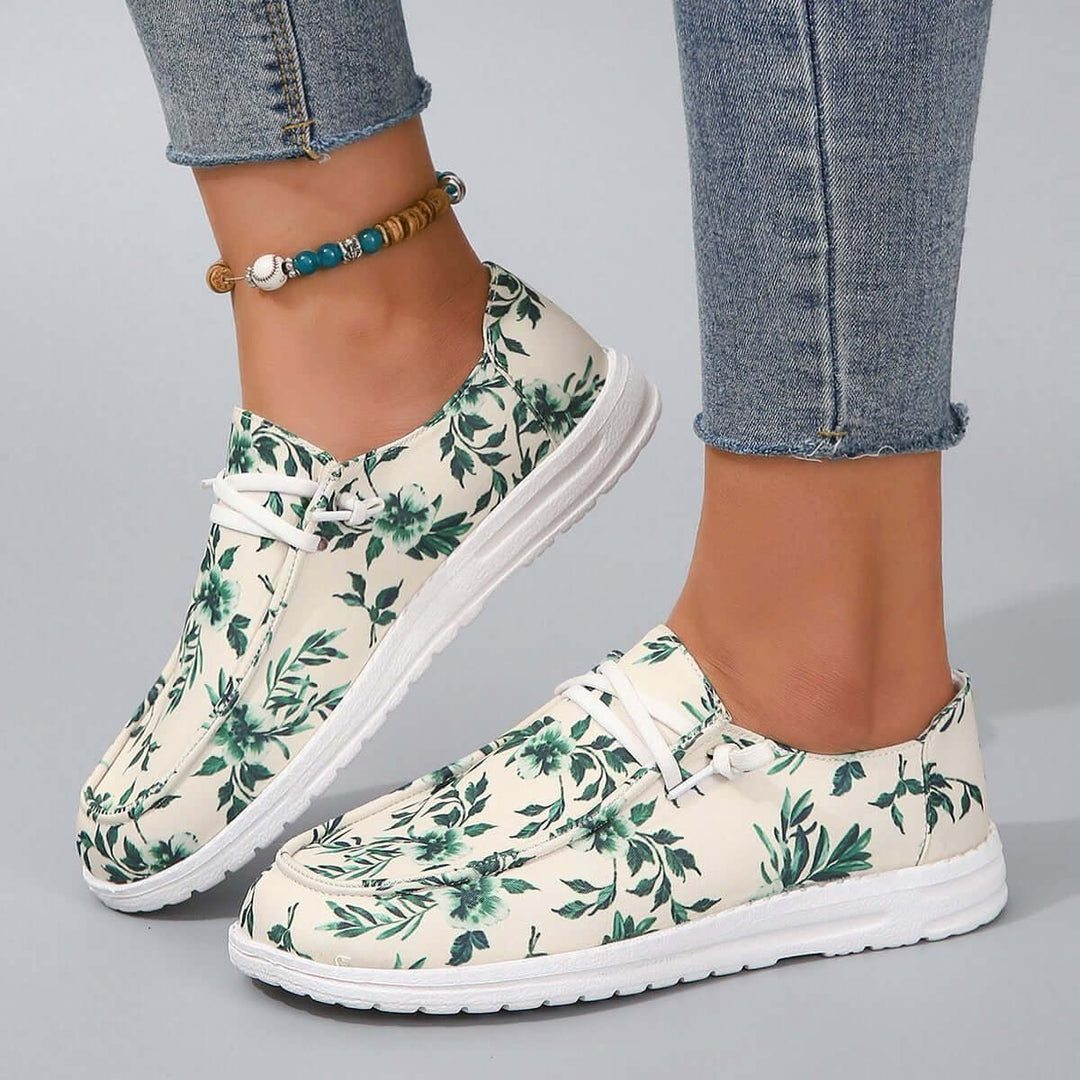 Printed Round Toe Flat Sneakers Comfortable Stylish - Samslivos