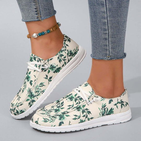 Printed Round Toe Flat Sneakers Comfortable Stylish - Samslivos