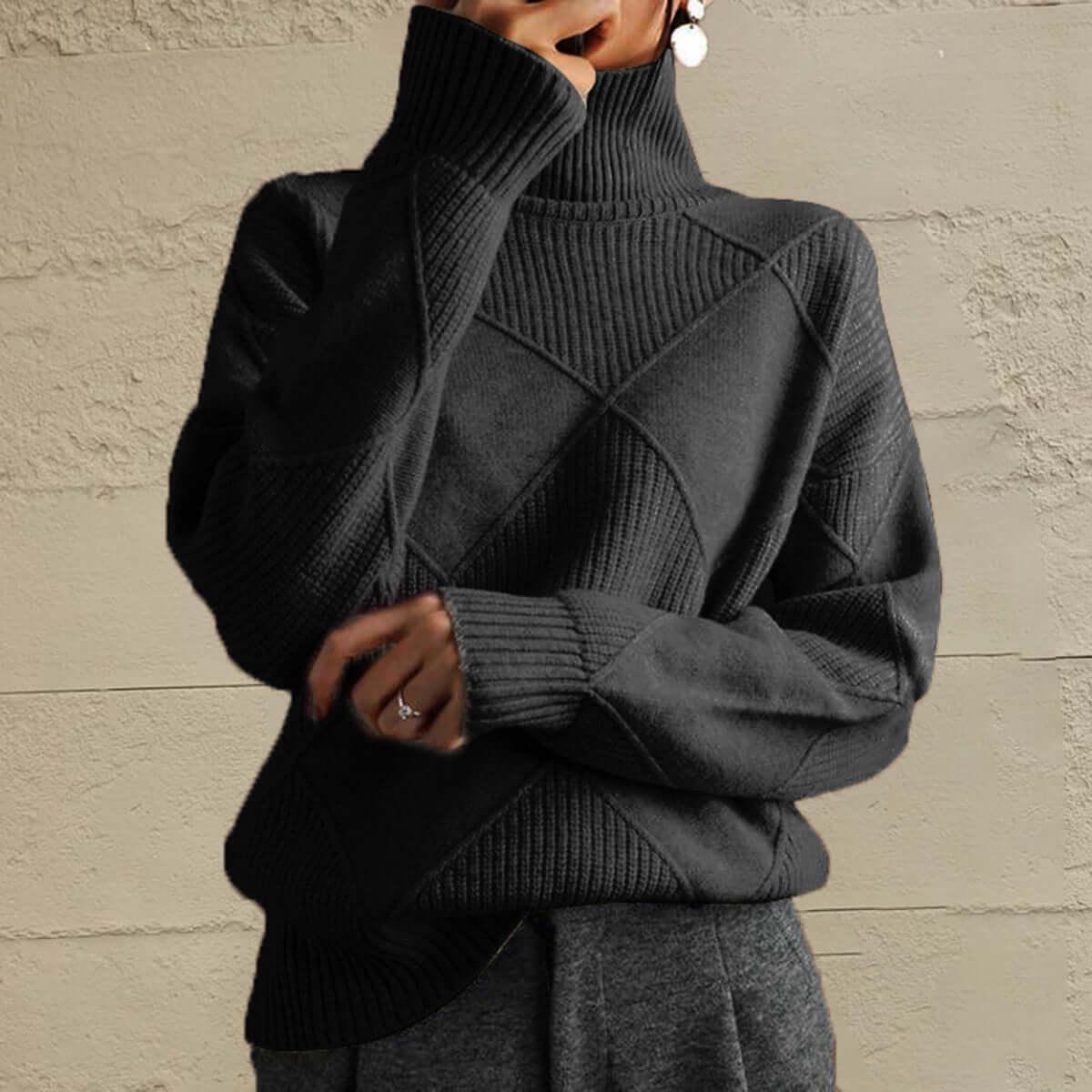 Geometric Turtleneck Long Sleeve Sweater - SAMFILS