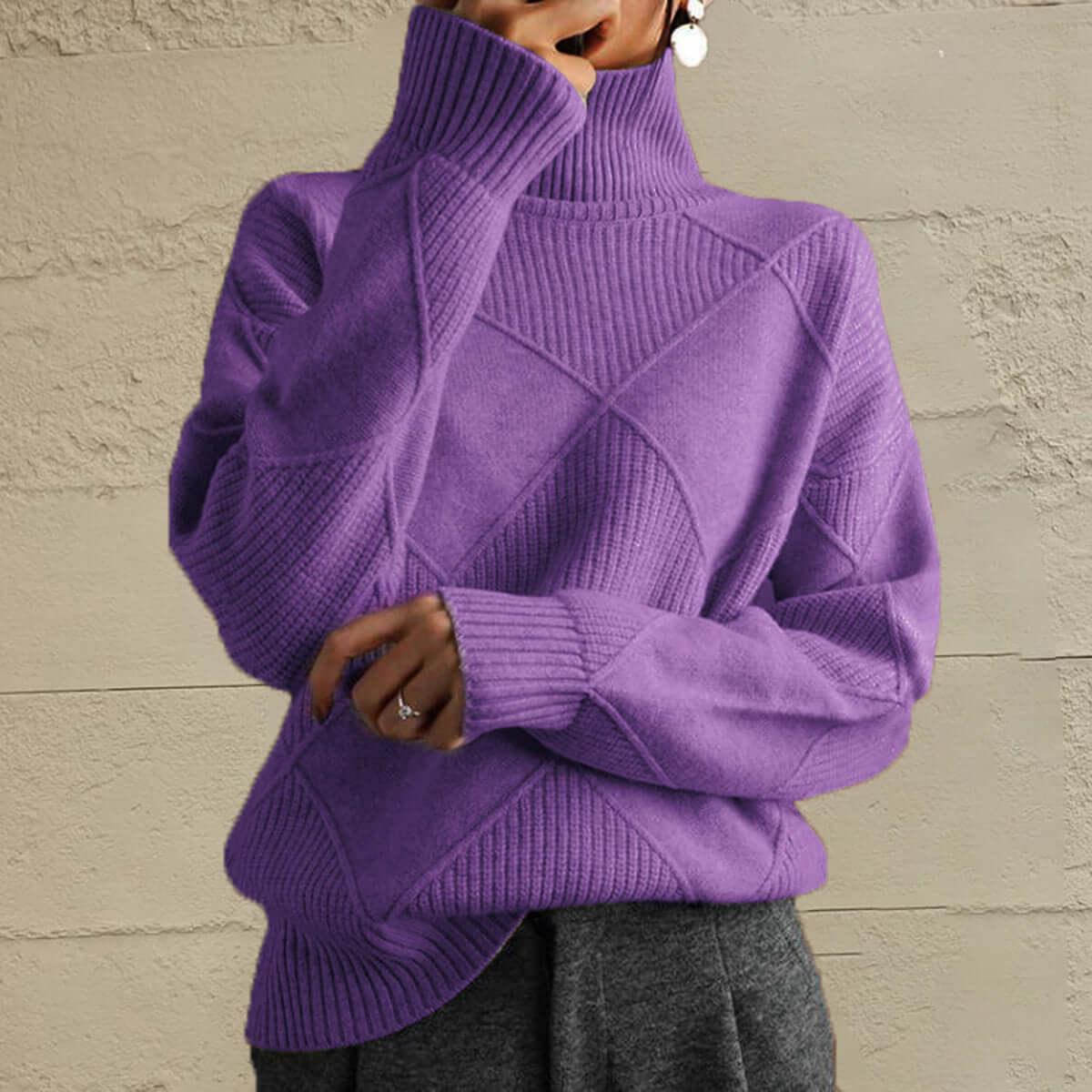 Geometric Turtleneck Long Sleeve Sweater - SAMFILS