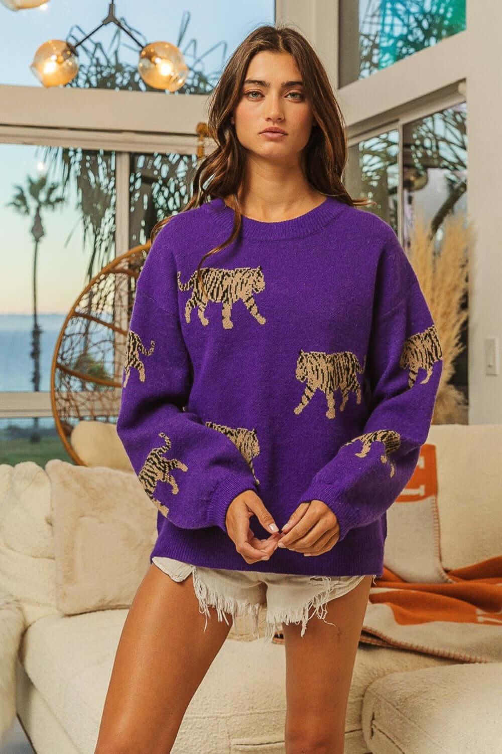 Bibi Tiger Pattern Long Sleeve comfort Sweater - Samslivos