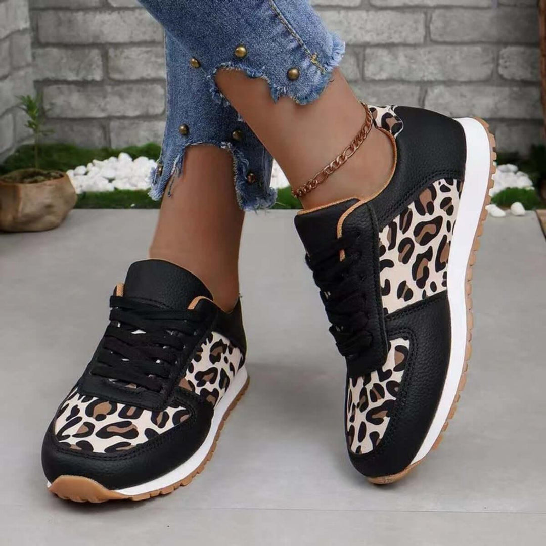 Tied Printed PU Leather Athletic Sneakers - Samslivos