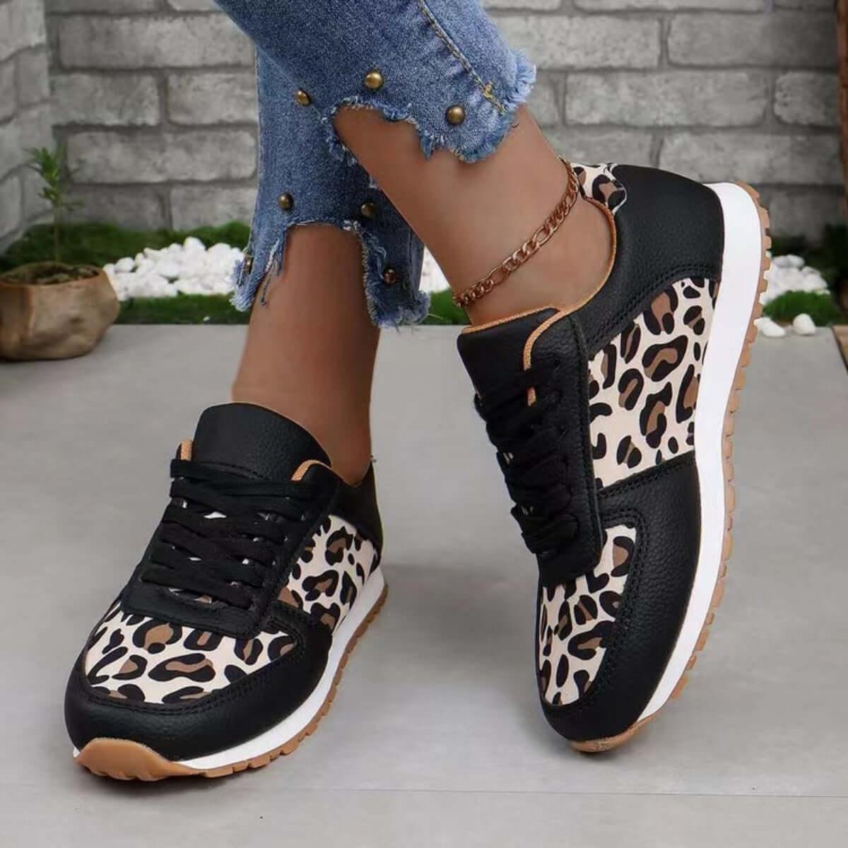 Tied Printed PU Leather Athletic Sneakers - SAMFILS