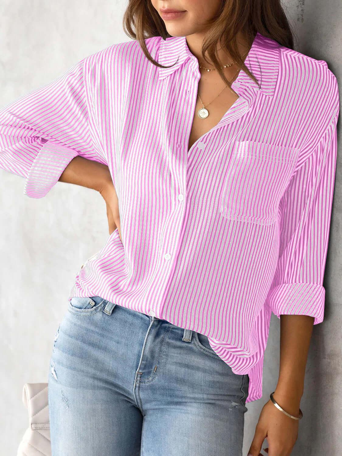 Button Up Collared Shirt with Breast Pockets Design - SAMFILS