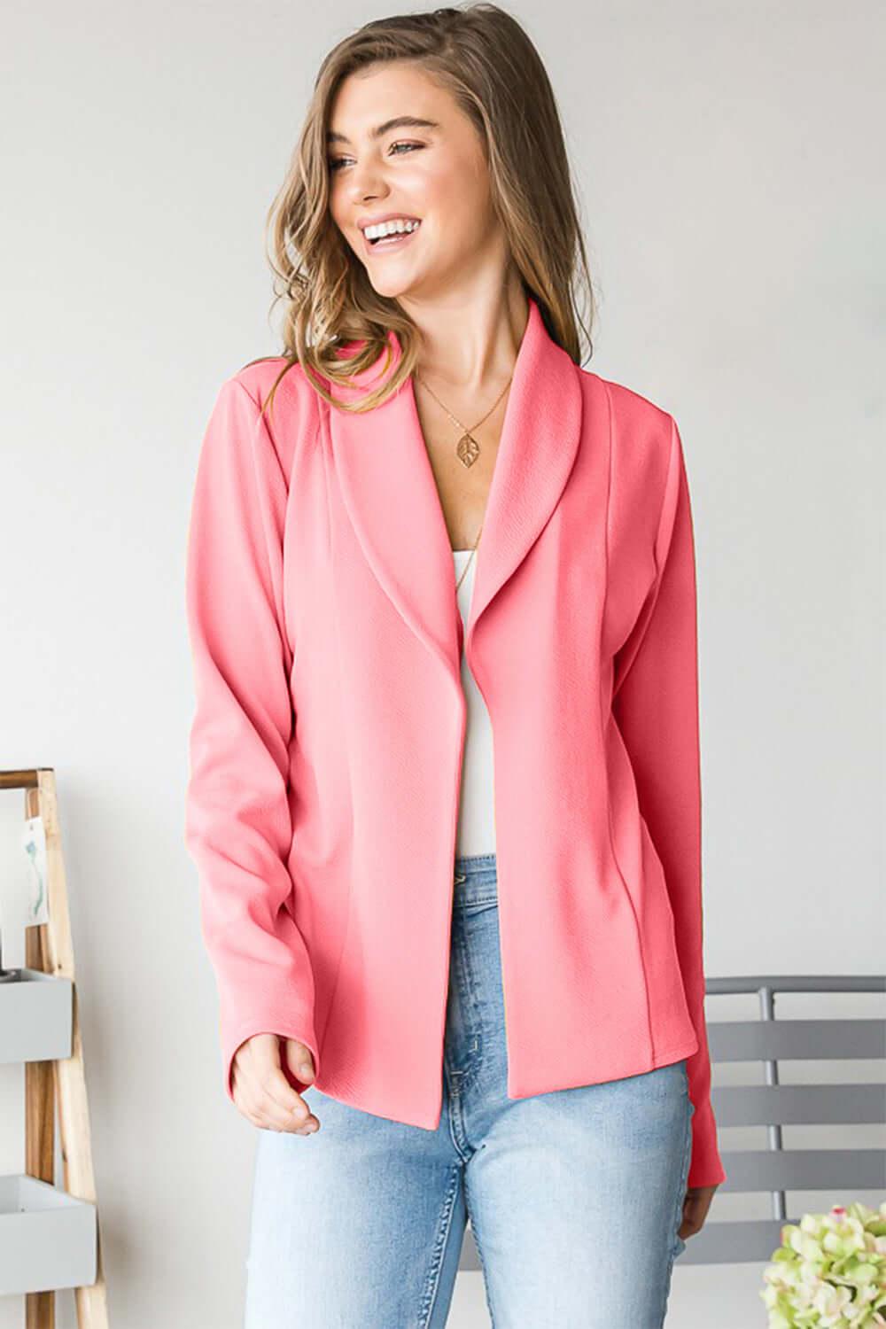 Comfort Heimish Open Front Long Sleeve Blazer - SAMFILS