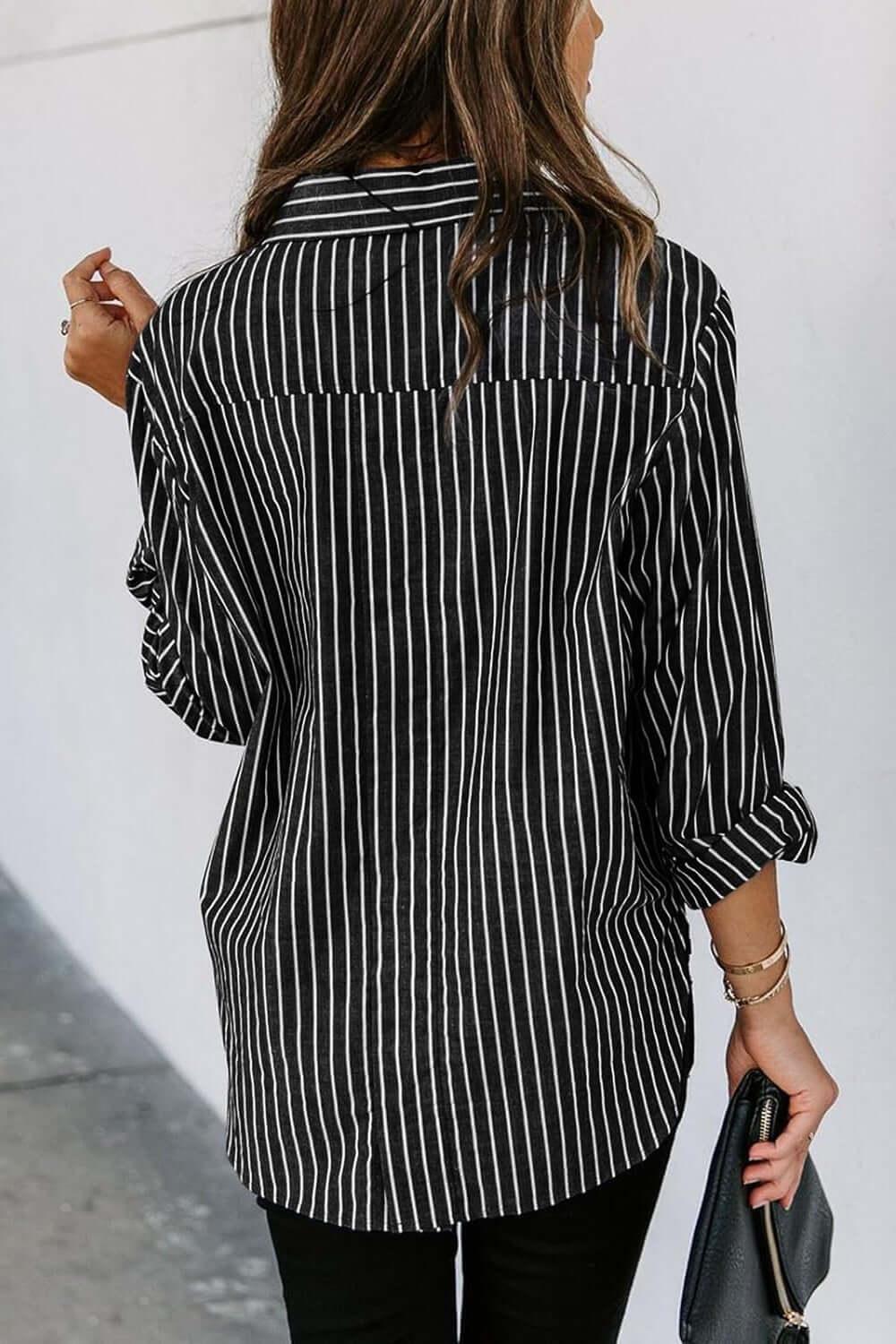 Striped Button Up comfortable Classic Long Sleeve Shirt - SAMFILS