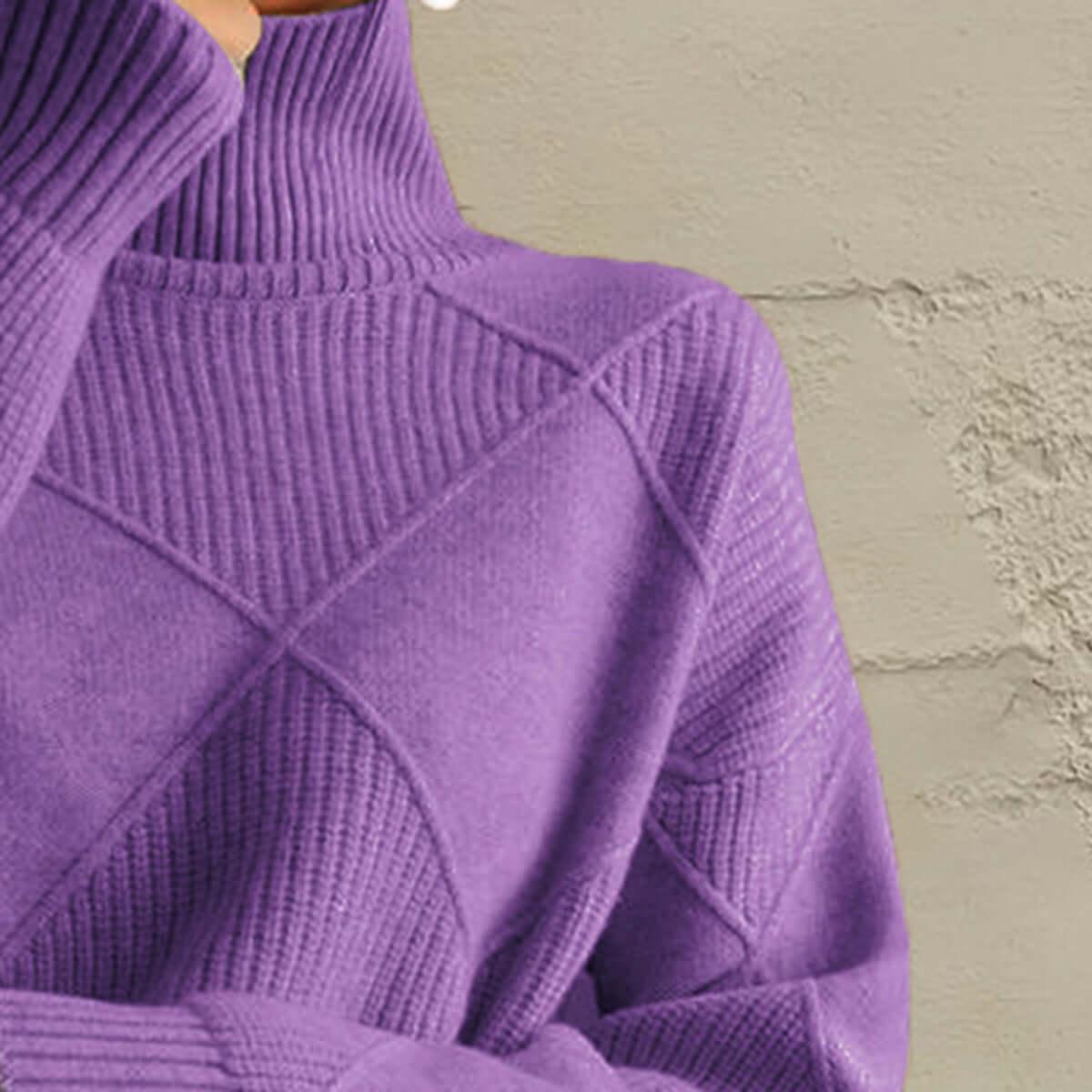 Geometric Turtleneck Long Sleeve Sweater - SAMFILS