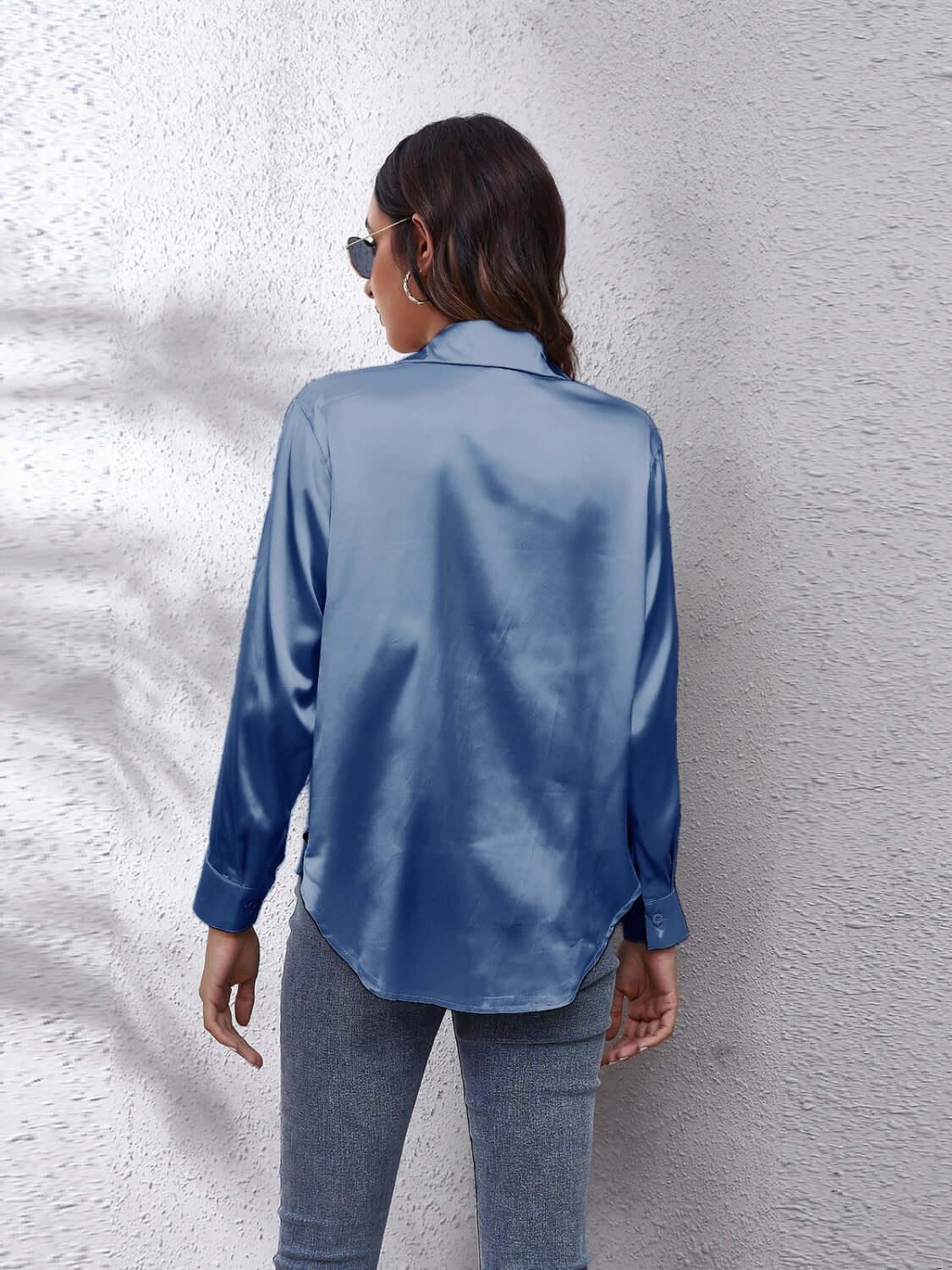 Classic Collared Neck Buttoned Closure Long Sleeve Shirt - SAMFILS