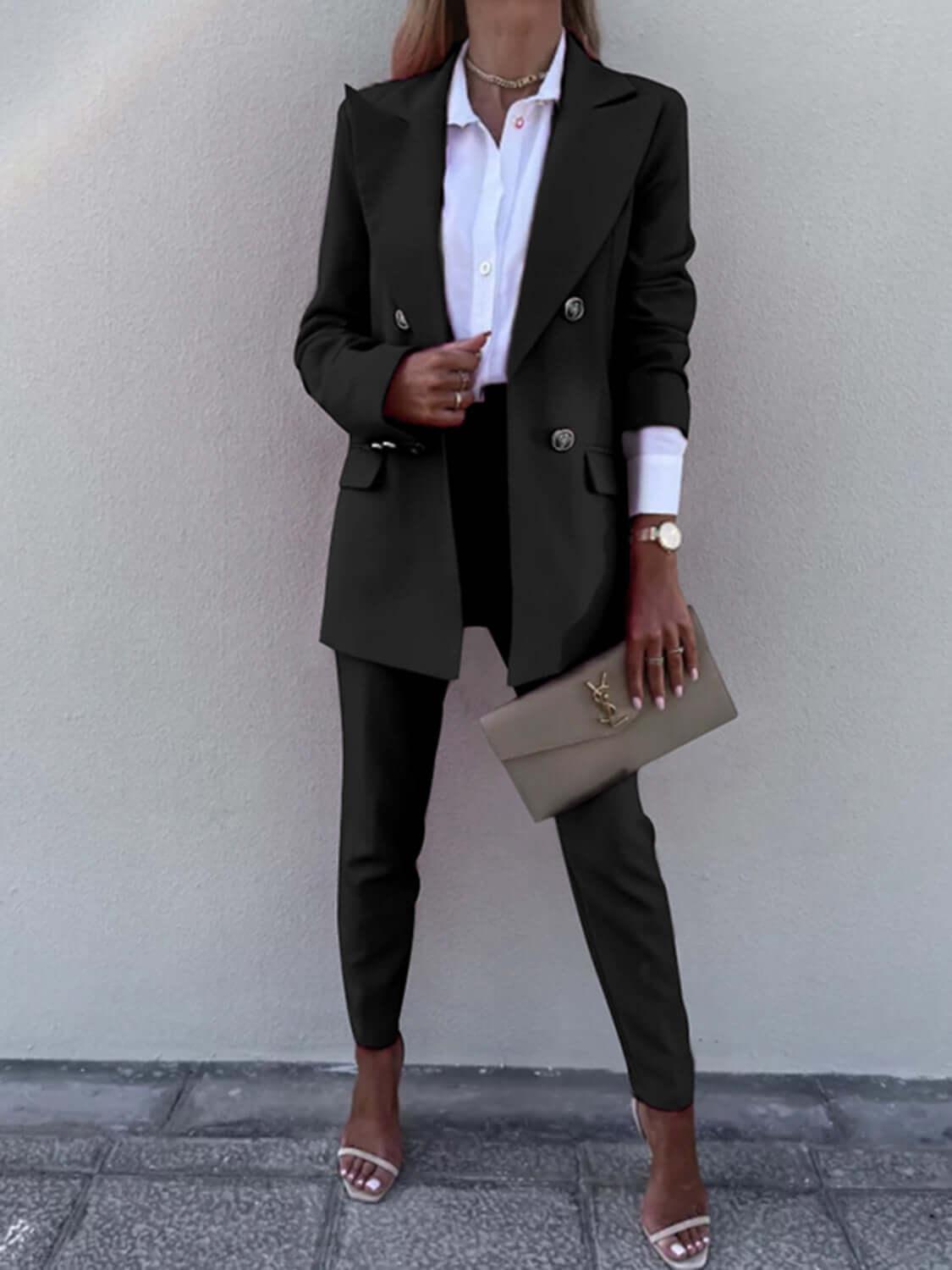 Lapel Collar Long Sleeves Blazer Pant Set - SAMFILS