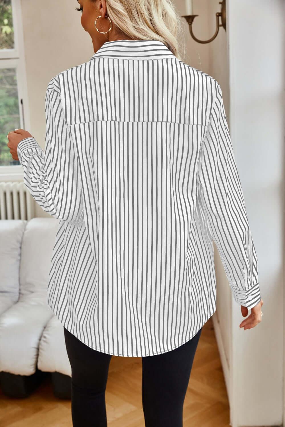 Striped Button Up comfortable Classic Long Sleeve Shirt - SAMFILS