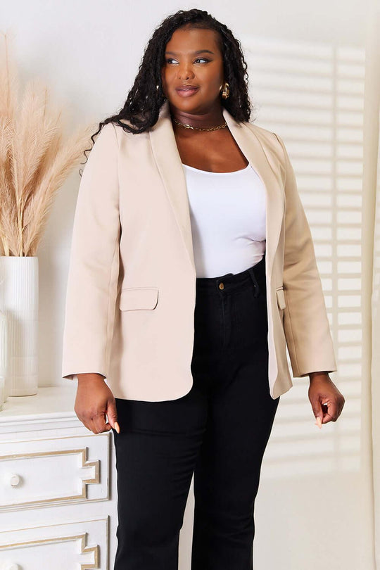 Double Take Shawl Collar Long Sleeve Blazer - Samslivos