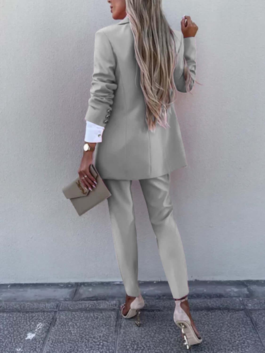 Lapel Collar Long Sleeves Blazer Pant Set - SAMFILS