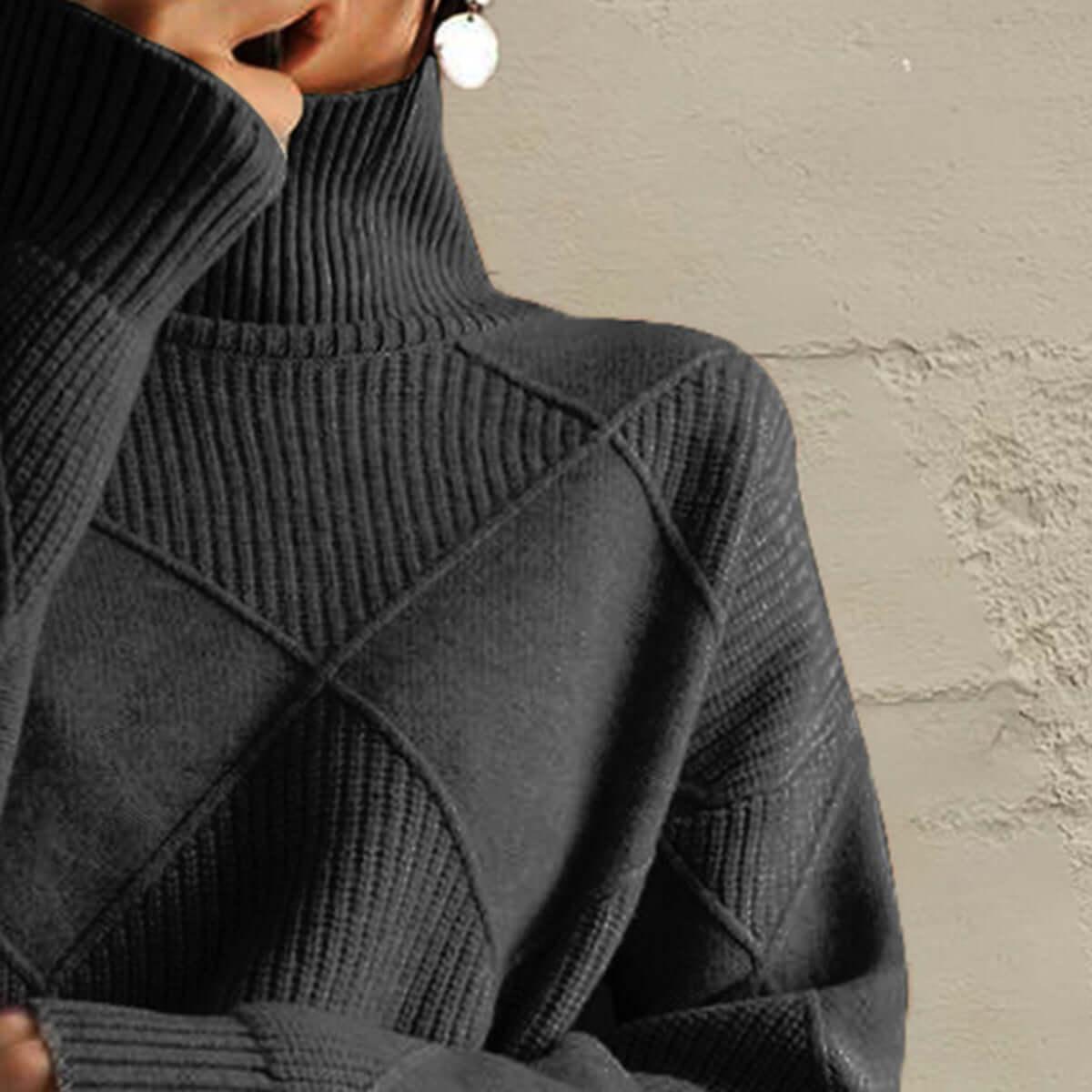 Geometric Turtleneck Long Sleeve Sweater - SAMFILS