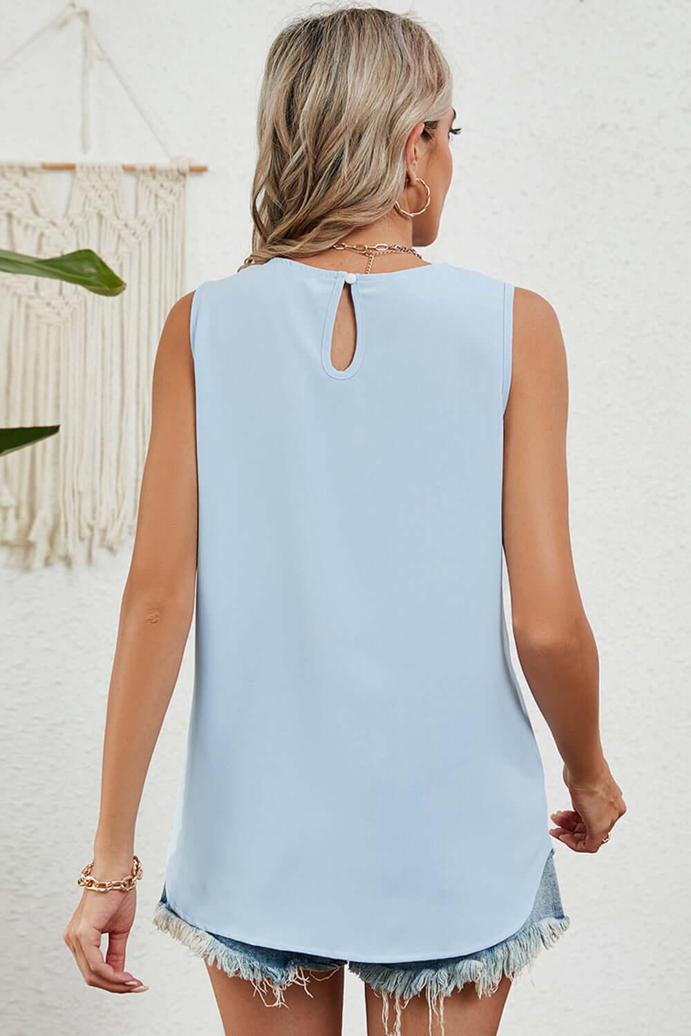 Ruched Round Neck Tank Cool Stretchy - SAMFILS