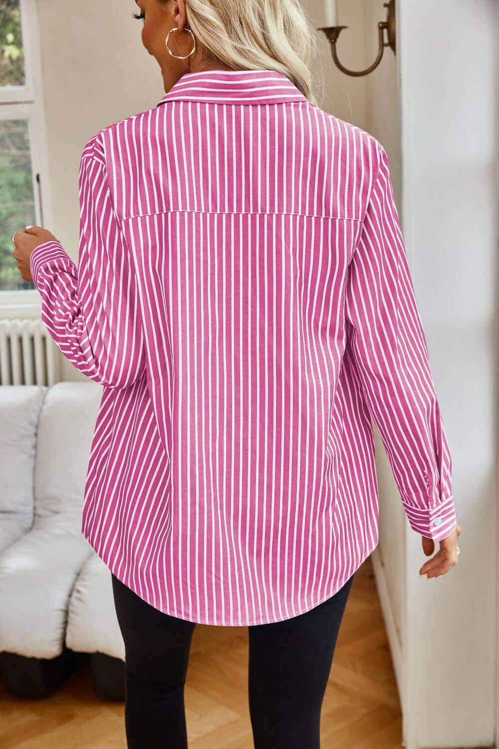 Striped Button Up comfortable Classic Long Sleeve Shirt - SAMFILS