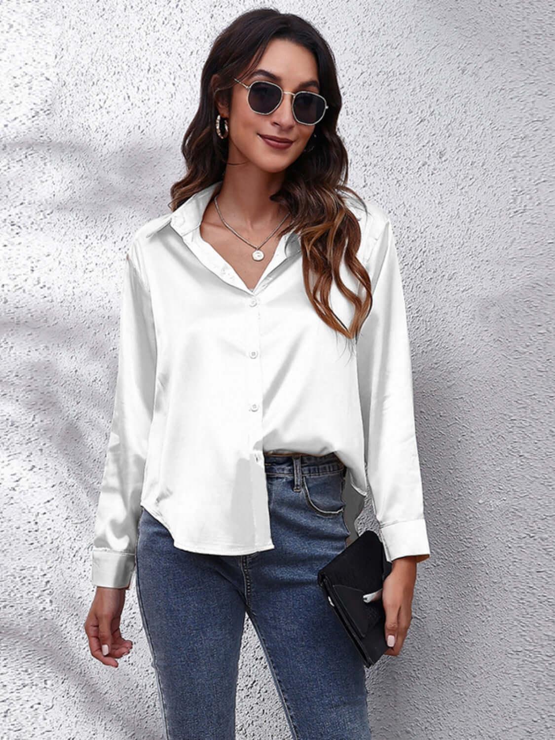 Classic Collared Neck Buttoned Closure Long Sleeve Shirt - SAMFILS