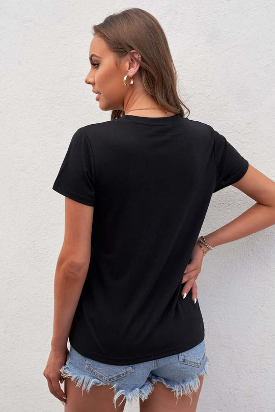 Women Graphic Round Neck Short sleeves T Shirt - SAMFILS