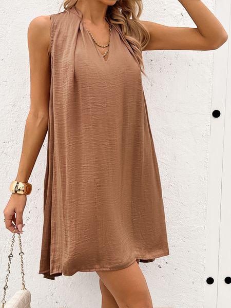 Women's Solid V-neck Chain Sleeveless Mini Dress H8847PHZDV - Samslivos