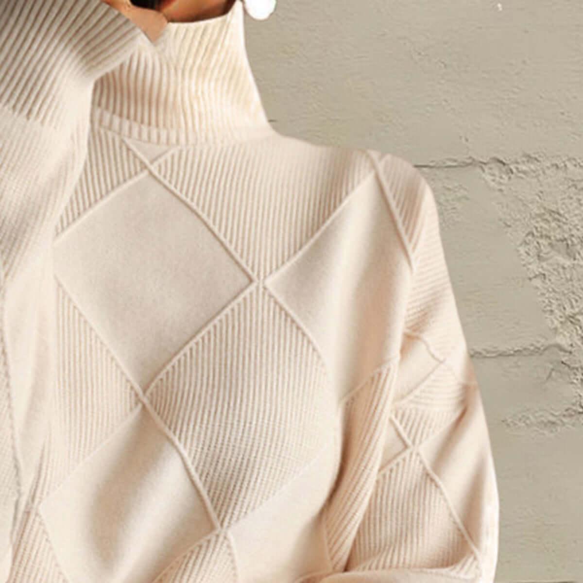 Geometric Turtleneck Long Sleeve Sweater - SAMFILS