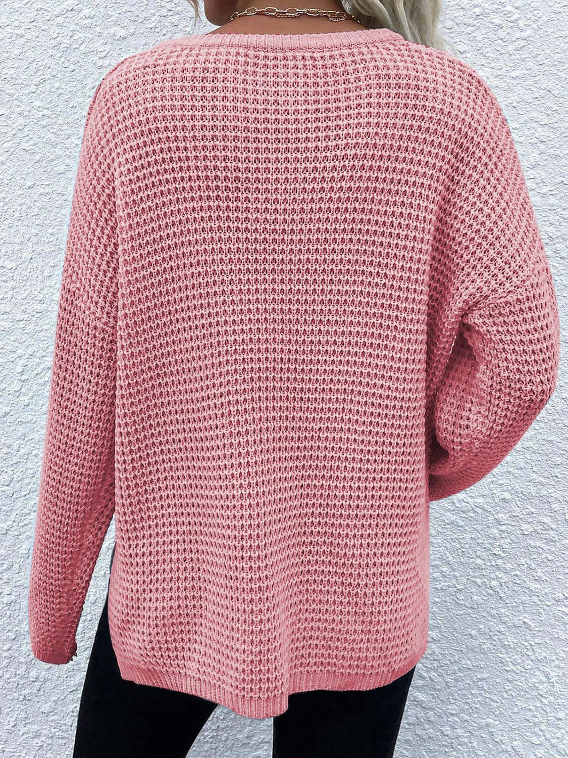 Comfort Notched Long Sleeve Sweater - SAMFILS