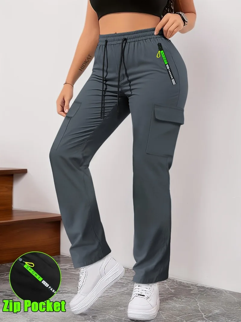 Fashionable Women's Cargo Pants Drawstring Elastic Waist - Image 4