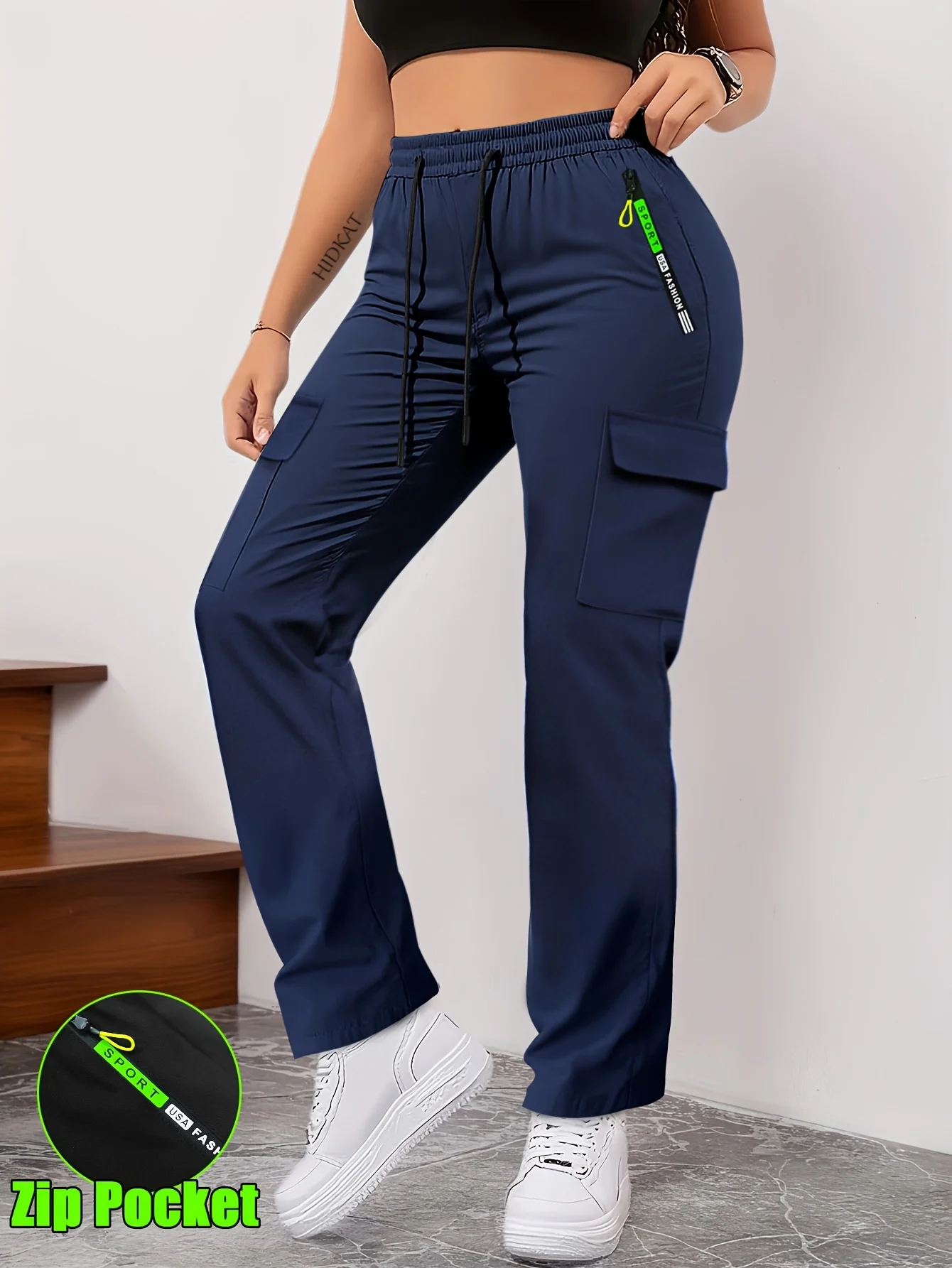 Fashionable Women's Cargo Pants Drawstring Elastic Waist - Image 6