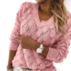 Cotton V-Neck Long Sleeve Pullover Sweater