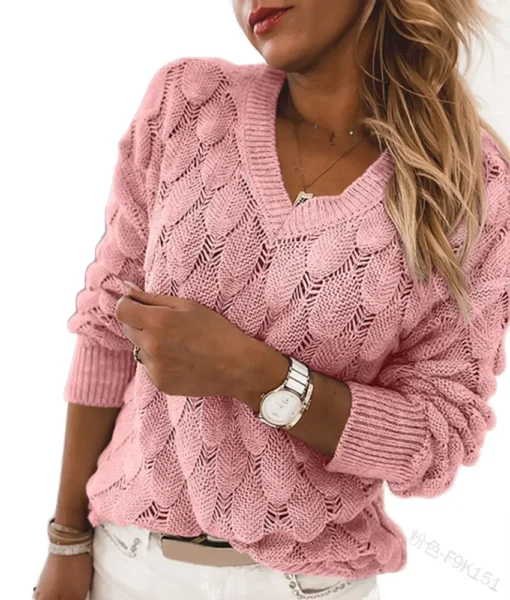 Cotton V-Neck Long Sleeve Pullover Sweater